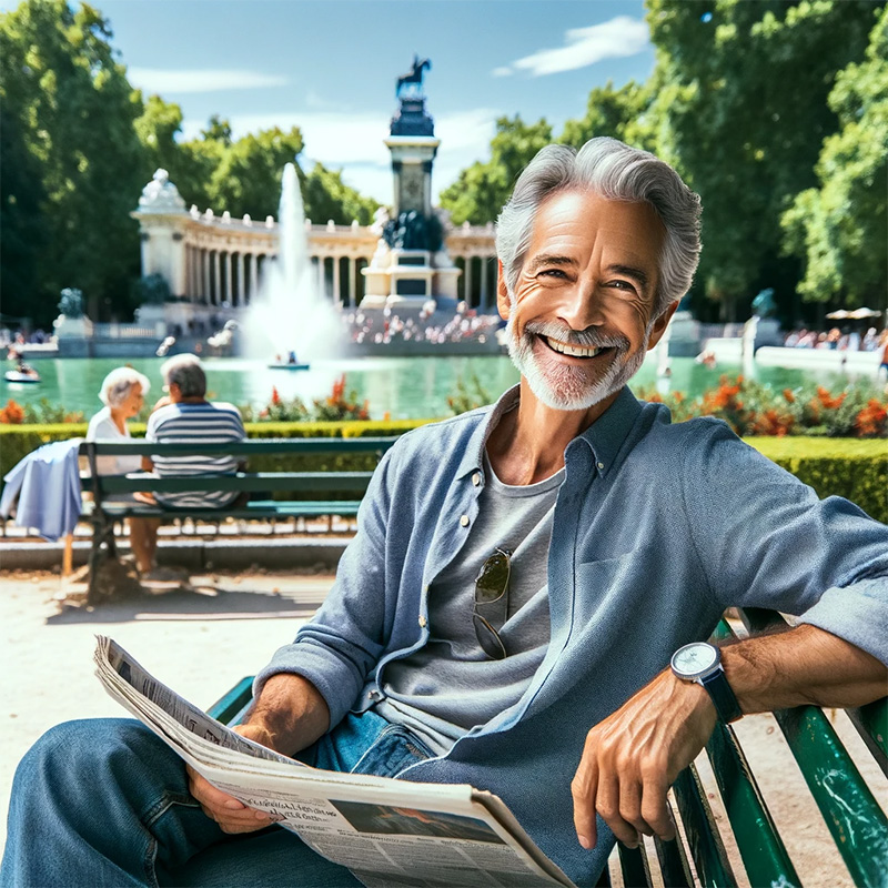 Juan, pensionista de 72 años, en un banco del Parque del Retiro de Madrid